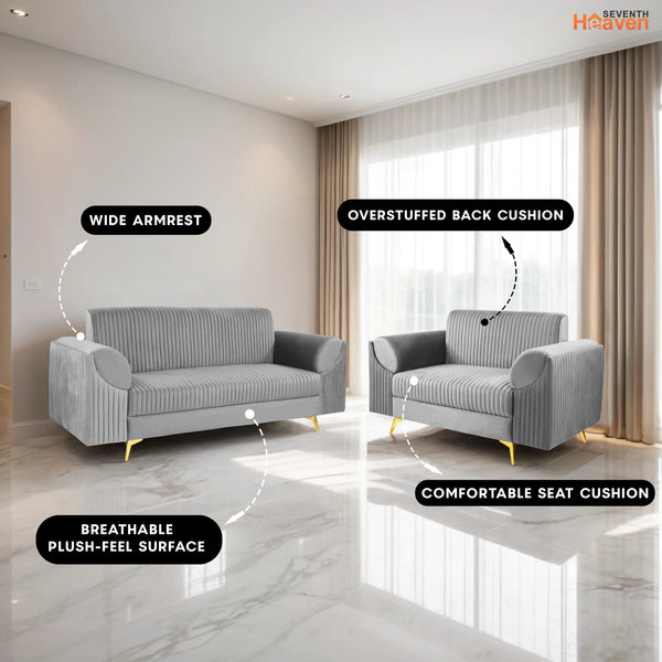 Venice (3+2) Seater Sofa- ( Plush Suede Fabric - Grey)