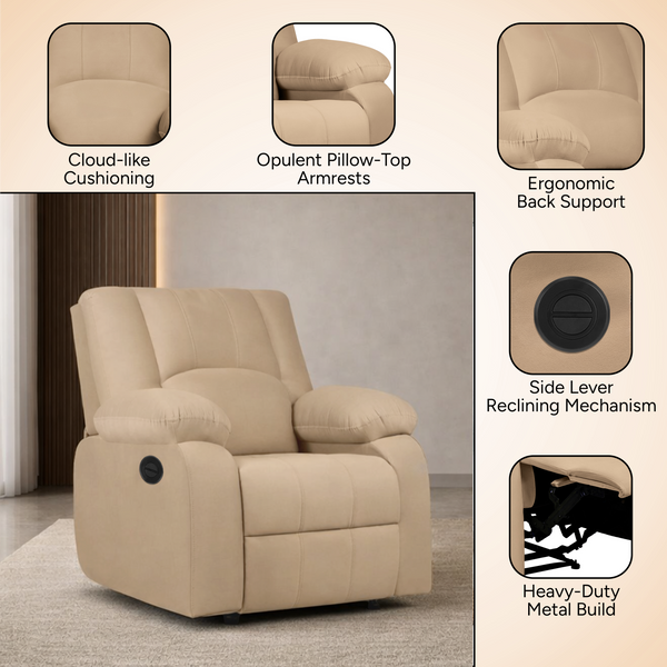 Phoenix Icon 1 Seater Motorise Recliner – ( DIY-Friendly, Plush Suede - Beige )