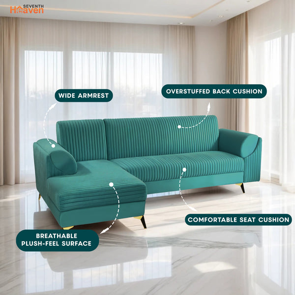 Venice 6 Seater Sofa Left Corner - ( Plush Suede Fabric - Teal )