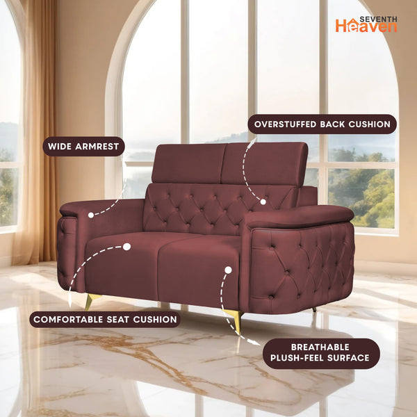 Rome 2 Seater Sofa- ( Plush Suede Fabric- Brown )