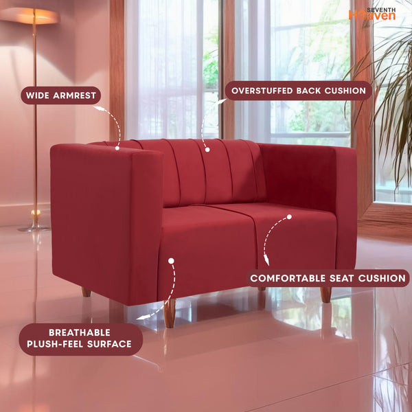 Sydney 2 Seater Sofa- ( Plush Suede Fabric- Maroon )