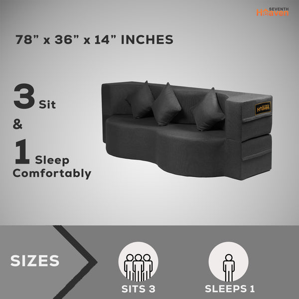 Curved Flipper X Sofa Cum Bed - 3 Seater, Plain Cushion ( Jute Fabric, Dark Grey )