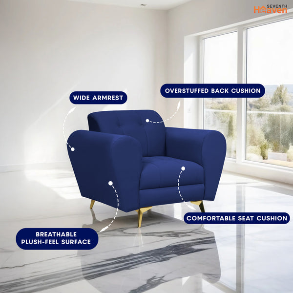 Milan Icon 1 Seater Sofa- ( Plush Suede Fabric- Blue )