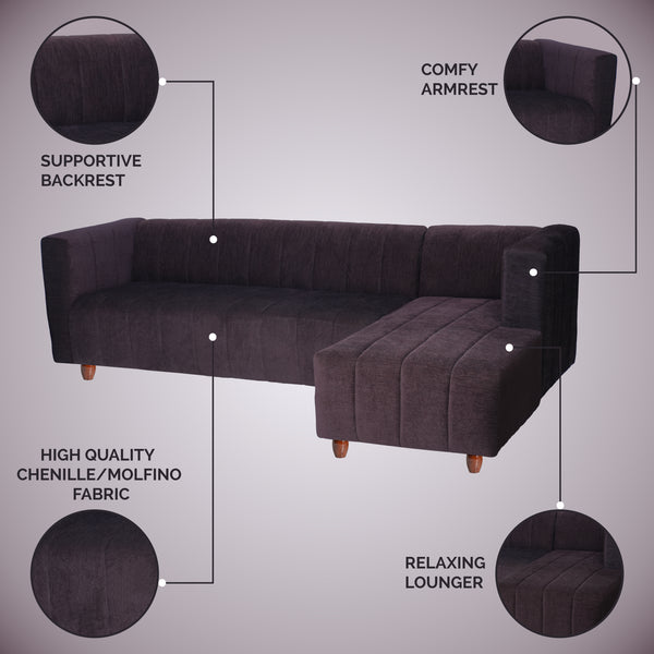 Tokyo 6 Seater Sofa Right Corner- ( Premium Molfino Fabric- Brown )