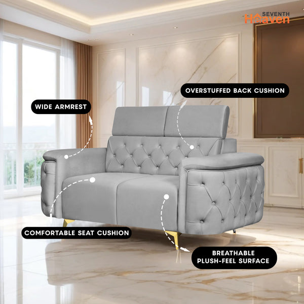 Rome 2 Seater Sofa- ( Plush Suede Fabric- Grey )