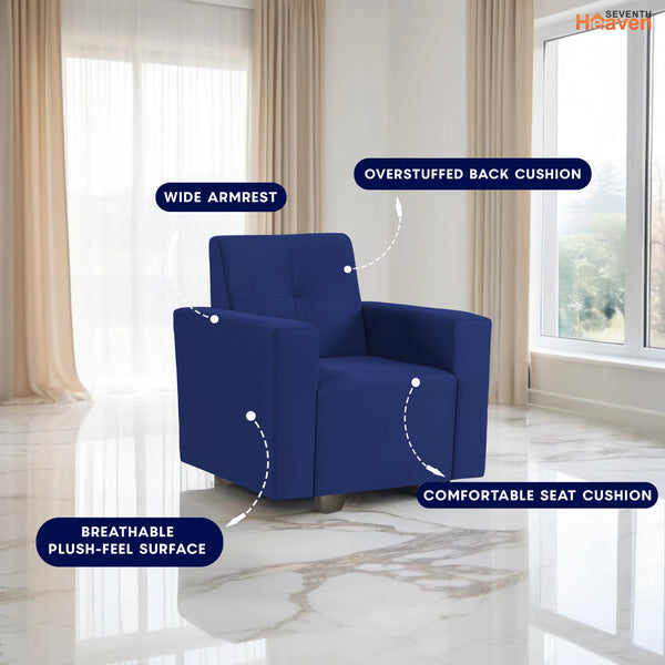London 1 Seater Sofa- ( Plush Suede Fabric- Blue )