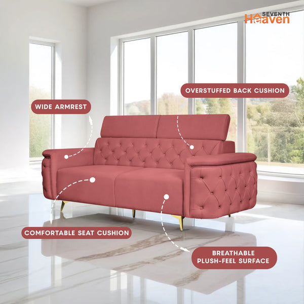 Rome 3 Seater Sofa- ( Plush Suede Fabric-Peach )