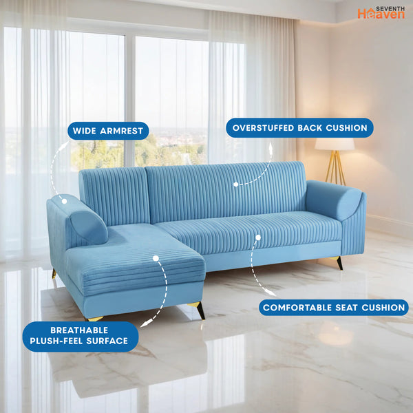 Venice 6 Seater Sofa Right Corner - ( Plush Suede Fabric - Sky Blue )