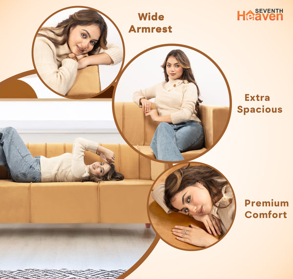 Sydney 3 Seater Sofa- ( Plush Suede Fabric- Beige )