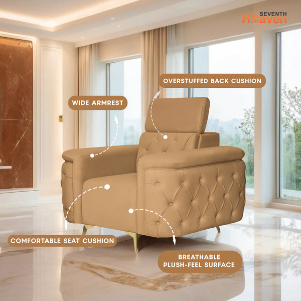 Rome 1 Seater Sofa- ( Plush Suede Fabric- Beige )