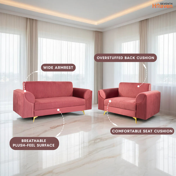 Venice (3+2) Seater Sofa- ( Plush Suede Fabric - Peach )