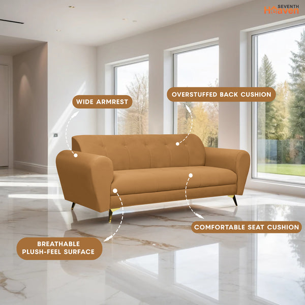 Milan Icon 3 Seater Sofa- ( Plush Suede Fabric- Beige )