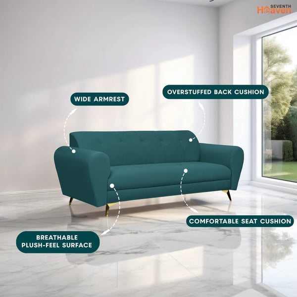 Milan Icon 3 Seater Sofa- ( Plush Suede Fabric- Teal )