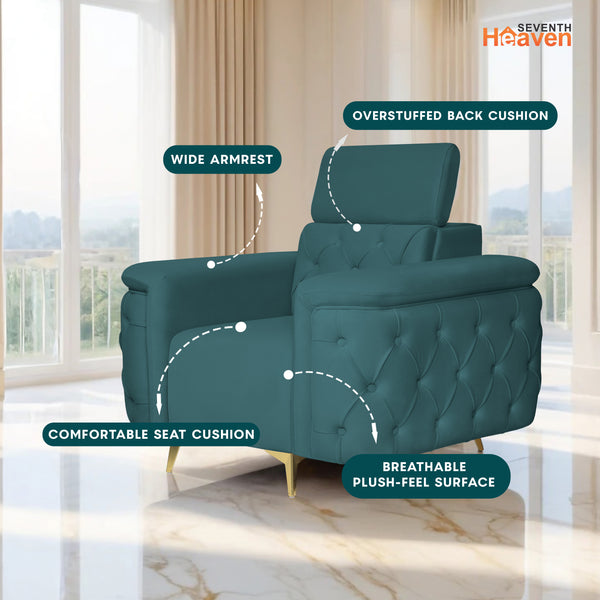 Rome 1 Seater Sofa- ( Plush Suede Fabric- Teal )