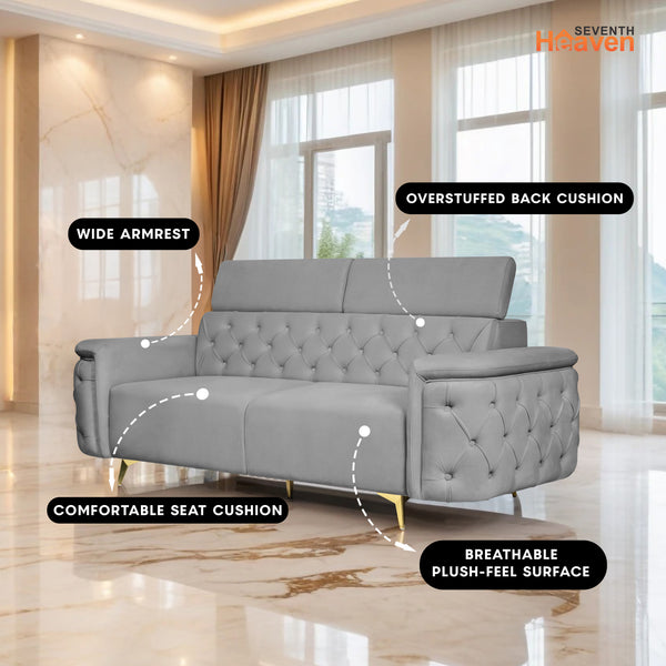 Rome 3 Seater Sofa- ( Plush Suede Fabric-Grey )