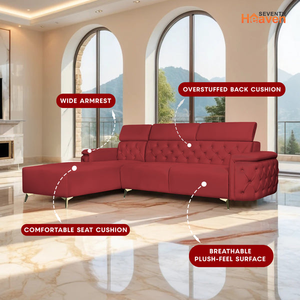 Rome 6 Seater Sofa Set Left Corner- ( Plush Suede - Maroon )