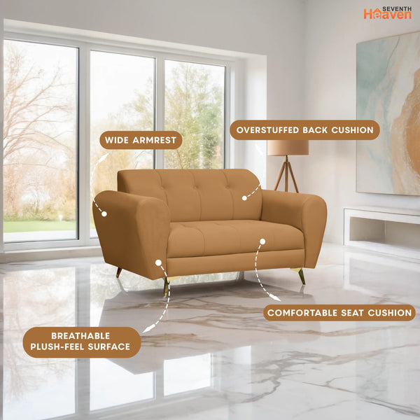 Milan Icon 2 Seater Sofa- ( Plush Suede Fabric-  Beige )