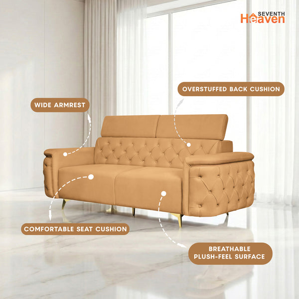 Rome 3 Seater Sofa- ( Plush Suede Fabric-Beige )