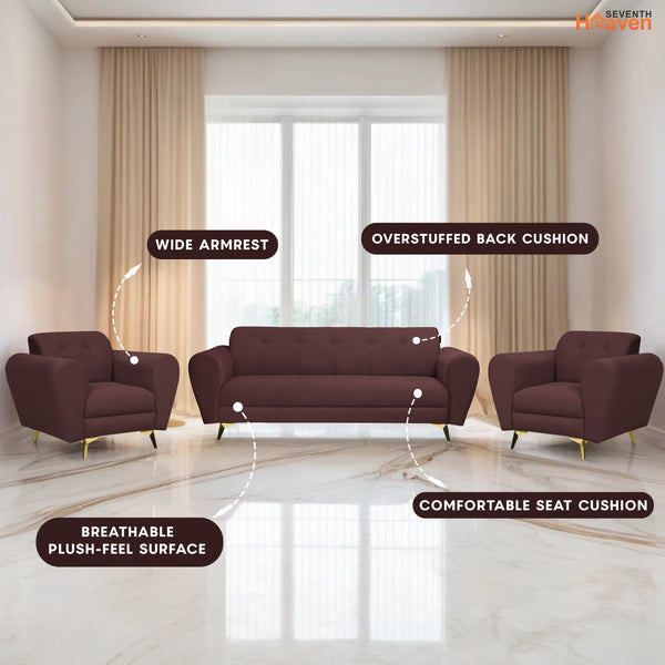 Milan Icon (3+1+1) Seater Sofa- ( Plush Suede Fabric- Brown )