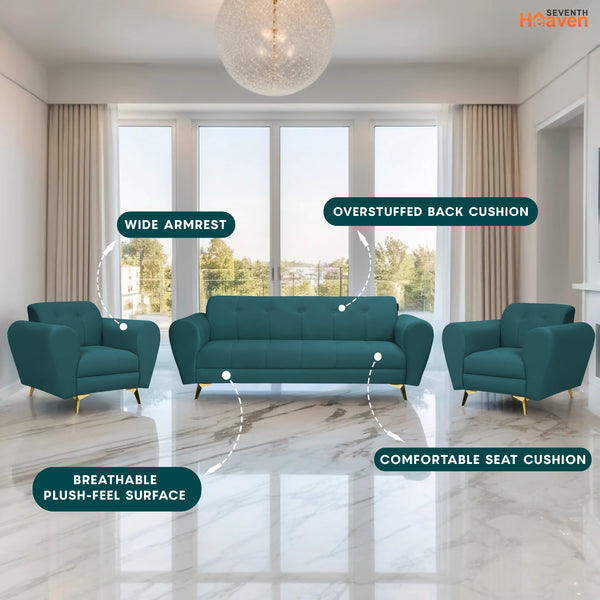 Milan Icon (3+1+1) Seater Sofa- ( Plush Suede Fabric - Teal )