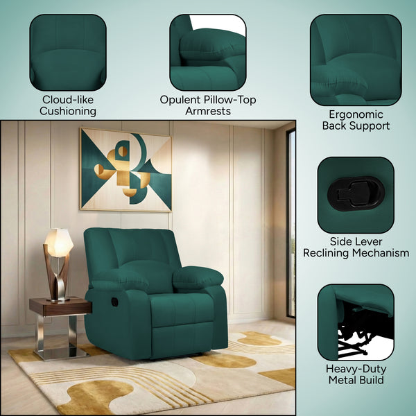 Phoenix Icon 1 Seater Recliner – ( Spacious, Luxurious & DIY-Friendly, Plush Suede - Green )