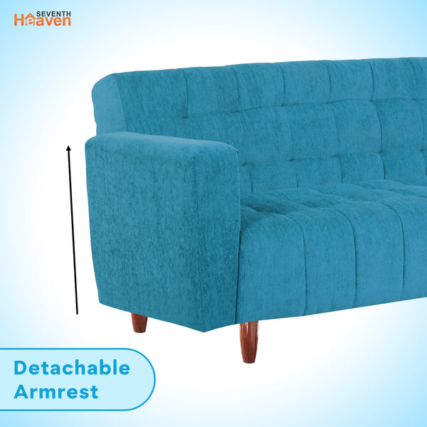 Lisbon Neo 3 Seater Wooden Sofa Cum Bed - ( Premium Molfino Fabric- Sky Blue )