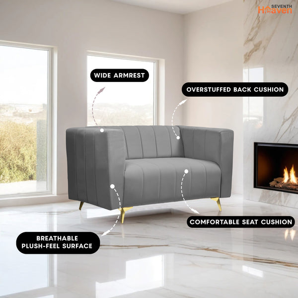 Tokyo Icon 2 Seater Sofa - ( Plush Suede Fabric - Grey )