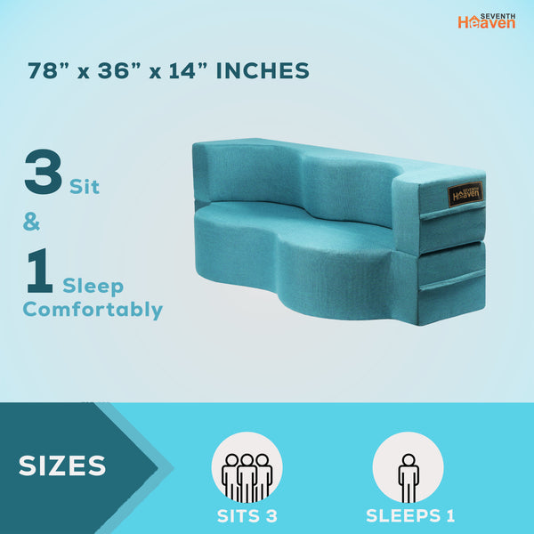 Curved Flipper X Sofa Cum Bed - 3 Seater, ( Jute Fabric,Sky Blue )