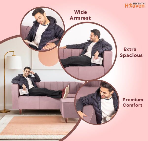 Sydney 4 Seater Sofa with Ottoman- ( Plush Suede Fabric- Peach )