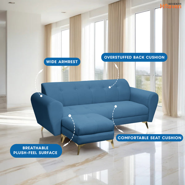 Milan Icon Ottoman 4 Seater Sofa - ( Plush Suede Fabric - Sky Blue )