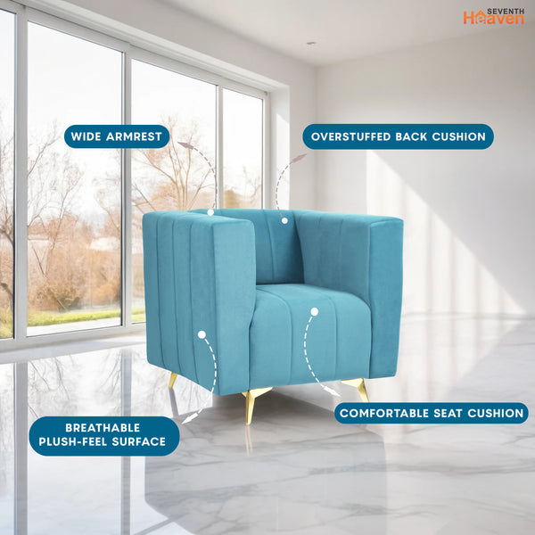 Tokyo Icon 1 Seater Sofa- ( Plush Suede Fabric- Sky Blue )