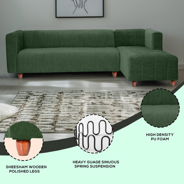 Tokyo 6 Seater Sofa Right Corner- ( Premium Molfino Fabric- Green )