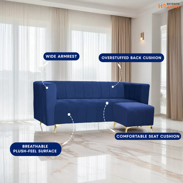 Tokyo Icon Ottoman 4 Seater Sofa - ( Plush Suede Fabric - Blue )