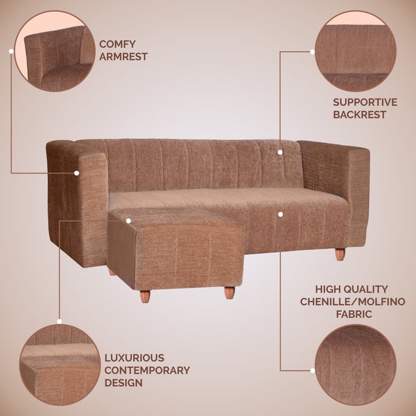 Tokyo 5 Seater Sofa with 2 Ottomans- ( Premium Molfino Fabric- Beige )