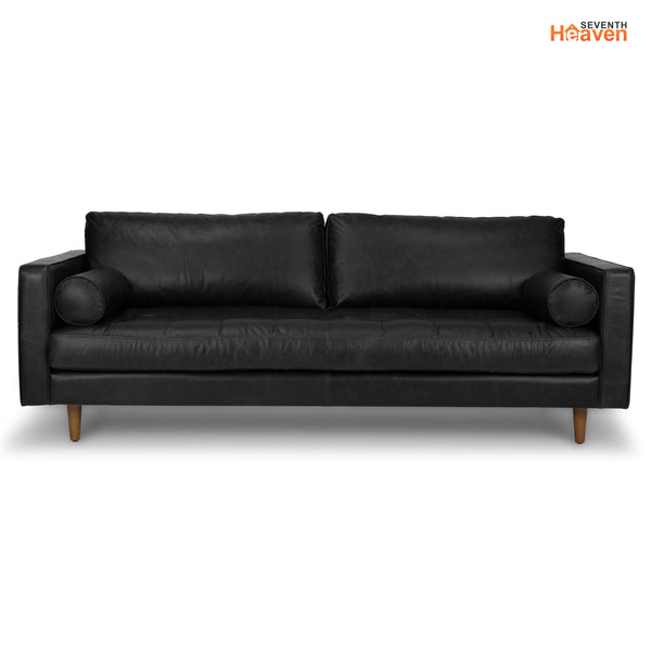 Vienna 3 Seater Sofa- ( Leatherette Fabric - Black )