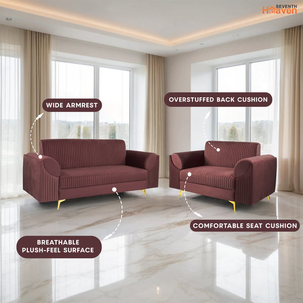 Venice (3+2) Seater Sofa- ( Plush Suede Fabric - Brown )