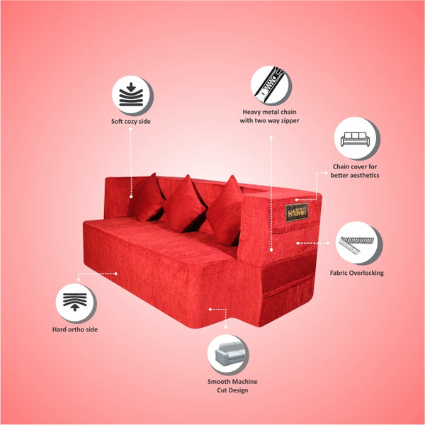Flipper X Sofa Cum Bed - 3  Seater, Plain Cushion ( Premium Molfino Fabric, Maroon )