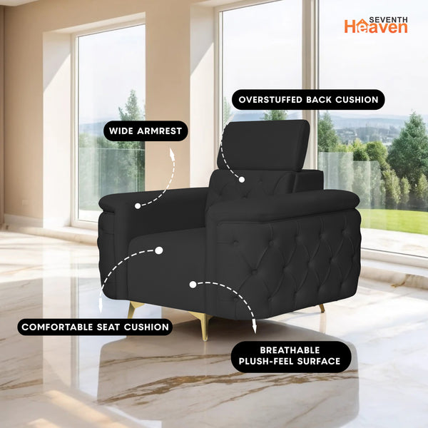 Rome 1 Seater Sofa- ( Plush Suede Fabric- Black )