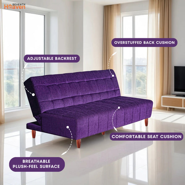 Florida 3 Seater Wooden Sofa Cum Bed - ( Premium Molfino Fabric- Purple )