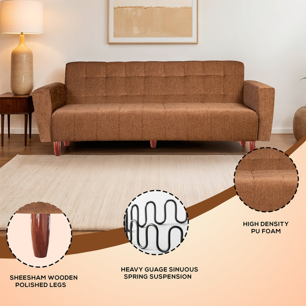 Lisbon  4 Seater Wooden Sofa Cum Bed - ( Premium Molfino Fabric - Beige)