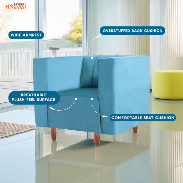 Sydney 1 Seater Sofa- ( Plush Suede Fabric- Sky Blue )