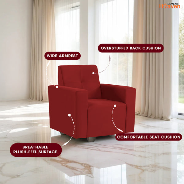 London 1 Seater Sofa- ( Plush Suede Fabric- Maroon )