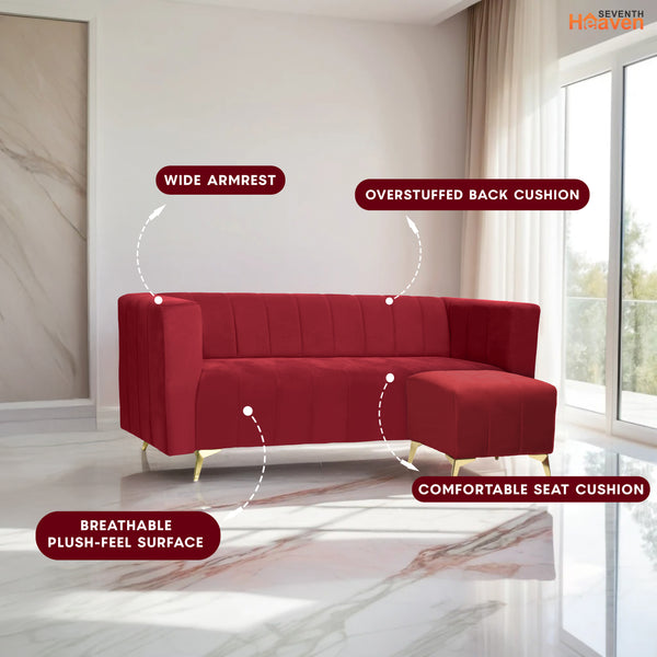 Tokyo Icon Ottoman 4 Seater Sofa - ( Plush Suede Fabric - Maroon )