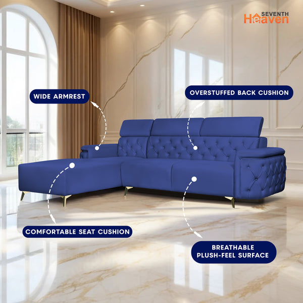 Rome 6 Seater Sofa Set Right Corner- ( Plush Suede - Blue )