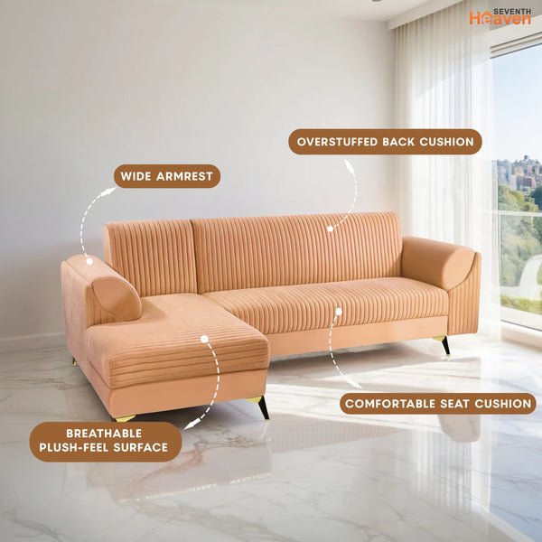 Venice 6 Seater Sofa Right Corner - ( Plush Suede Fabric - Beige )