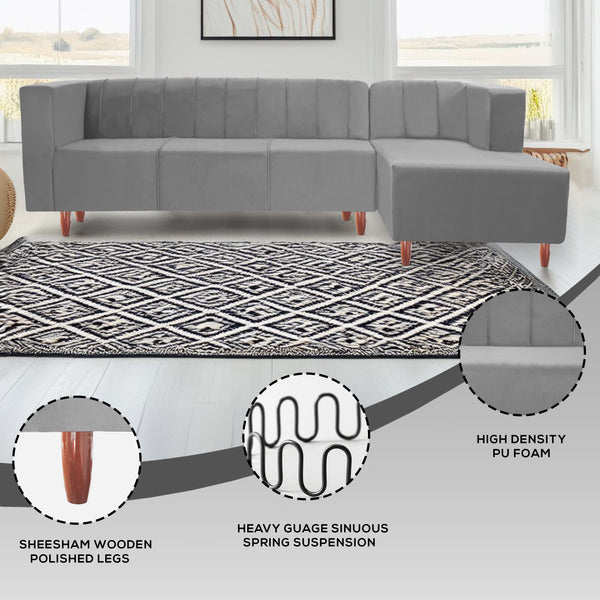 Sydney 6 Seater sofa right corner- ( Plush Suede Fabric- Grey )