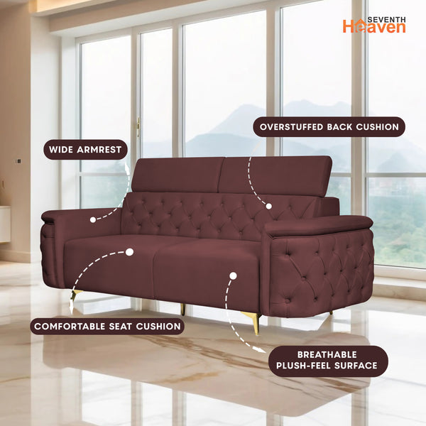 Rome 3 Seater Sofa- ( Plush Suede Fabric-Brown )