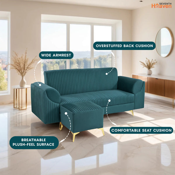 Venice 4 Seater Sofa with 1 Ottoman- ( Premium Holland Fabric- Teal )