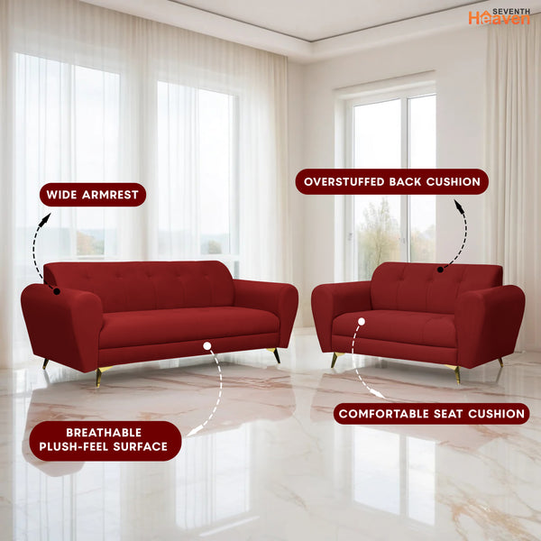 Milan Icon (3+2) Seater Sofa- ( Plush Suede Fabric - Maroon )