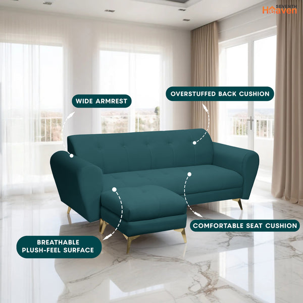 Milan Icon Ottoman 4 Seater Sofa - ( Plush Suede Fabric - Teal )